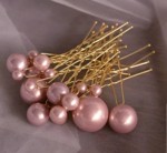 Hårnåle med perler flere størrelser, lyserød/guld - 18 stk.